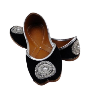 BELOVED MoXsha Black Suede Embellished Upper Square Toe  Slip On Jutti Flat Shoe